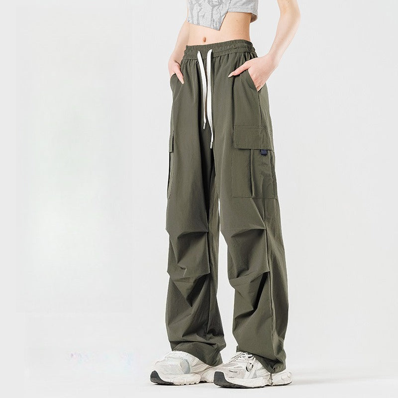 Unisex UPF50+ Ice‑Silk Wide Leg Cargo Pants, Water‑Repellent Quick‑Dry Drapy Summer Paratrooper Trousers