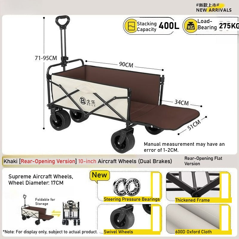 Outdoor camper cart Full metal camp trailer Foldable stall trolley Light travel camping picnic