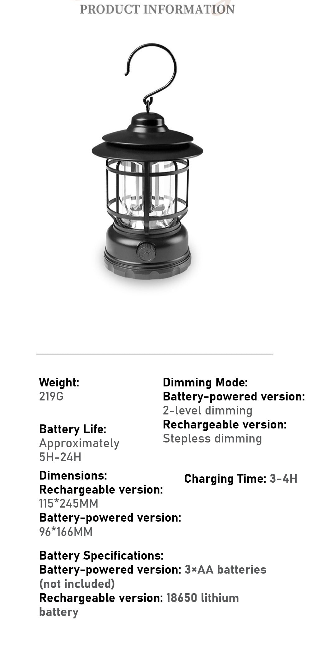 Portable Handheld Multi-Functional LED Camping Lantern - Outdoor Tent, Type-C Rechargeable Vintage