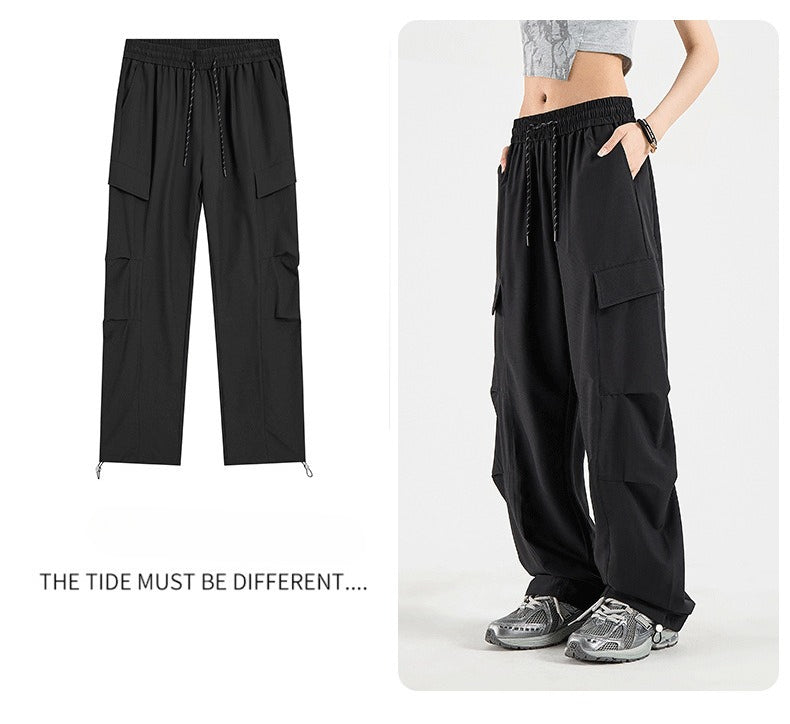 Women Adjustable Cuff Quick Dry Paratrooper Cargo Pants, Outdoor Wide Leg Hiking Trousers