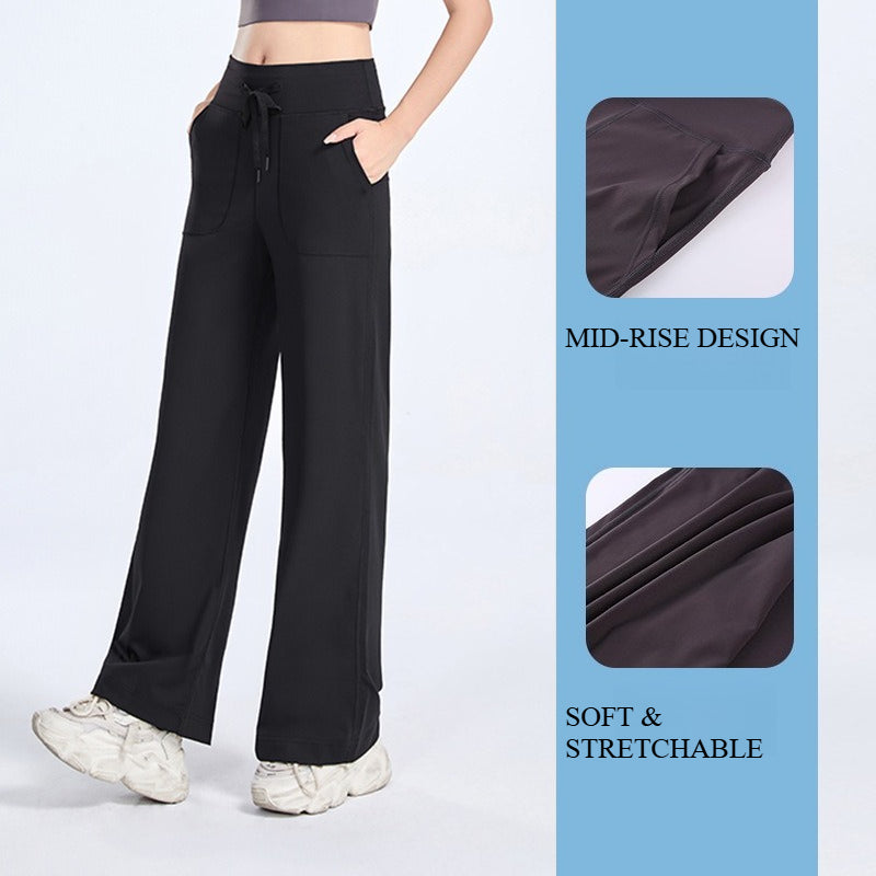 Naked Feeling High Waist Wide Leg Yoga Pants, Women Drawstring Fitness Running Pants