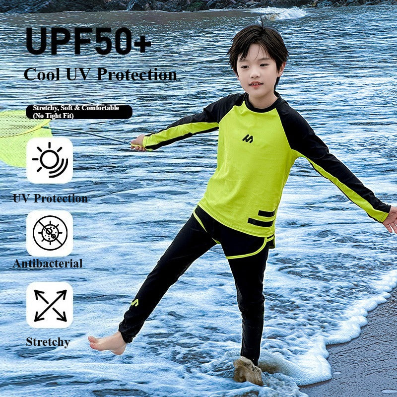 Boys UPF50+ 2-Piece Swimsuit, 7A Antibacterial Quick Dry Rash Guard