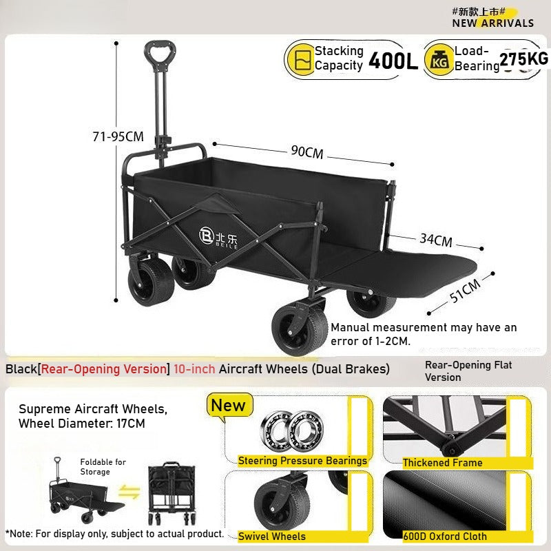 Outdoor camper cart Full metal camp trailer Foldable stall trolley Light travel camping picnic