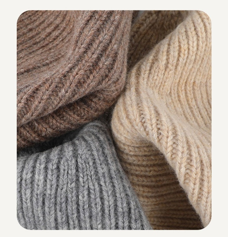 Pure wool warm ear protection hat winter windproof ski pullover hat