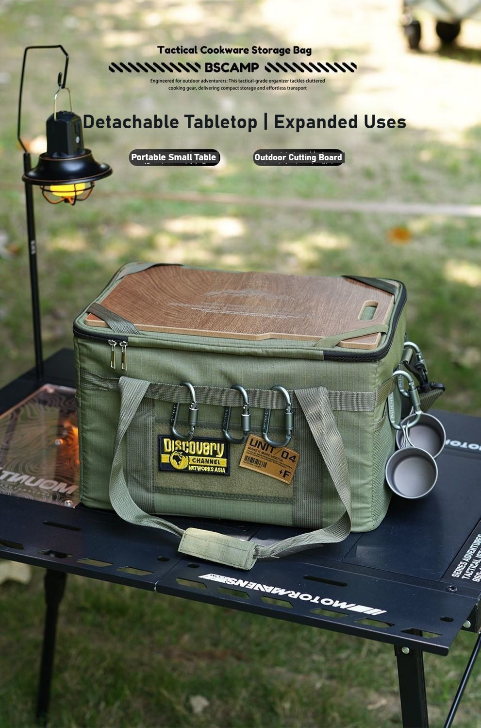 Camping tactical storage bag, outdoor with table board, portable sundries and equipment bag