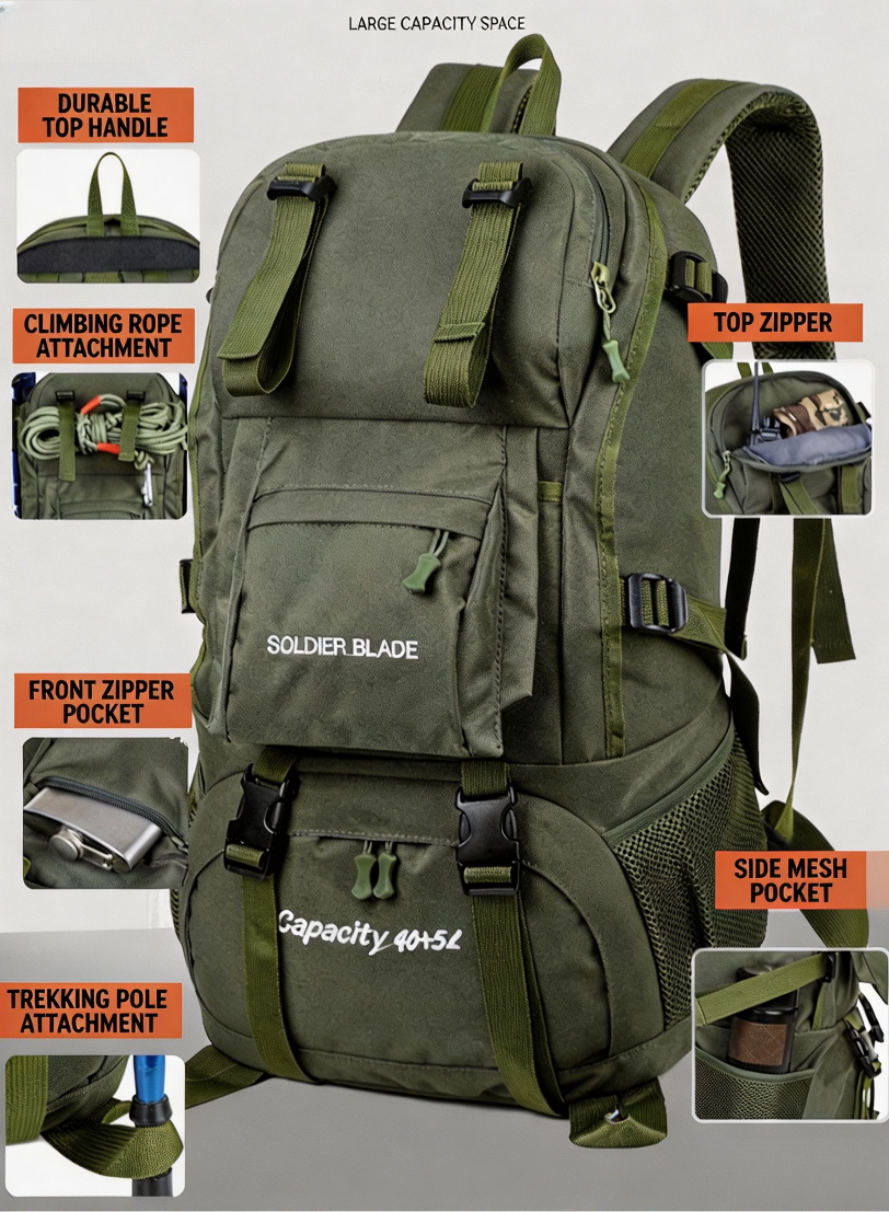 Waterproof Oxford Cloth Hiking Backpack Large Capacity Lightweight for Outdoor Travel Cycling
