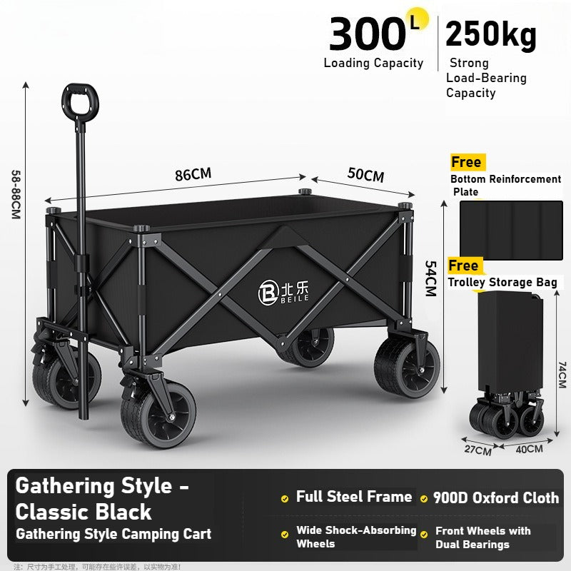 Outdoor camper cart Full metal camp trailer Foldable stall trolley Light travel camping picnic