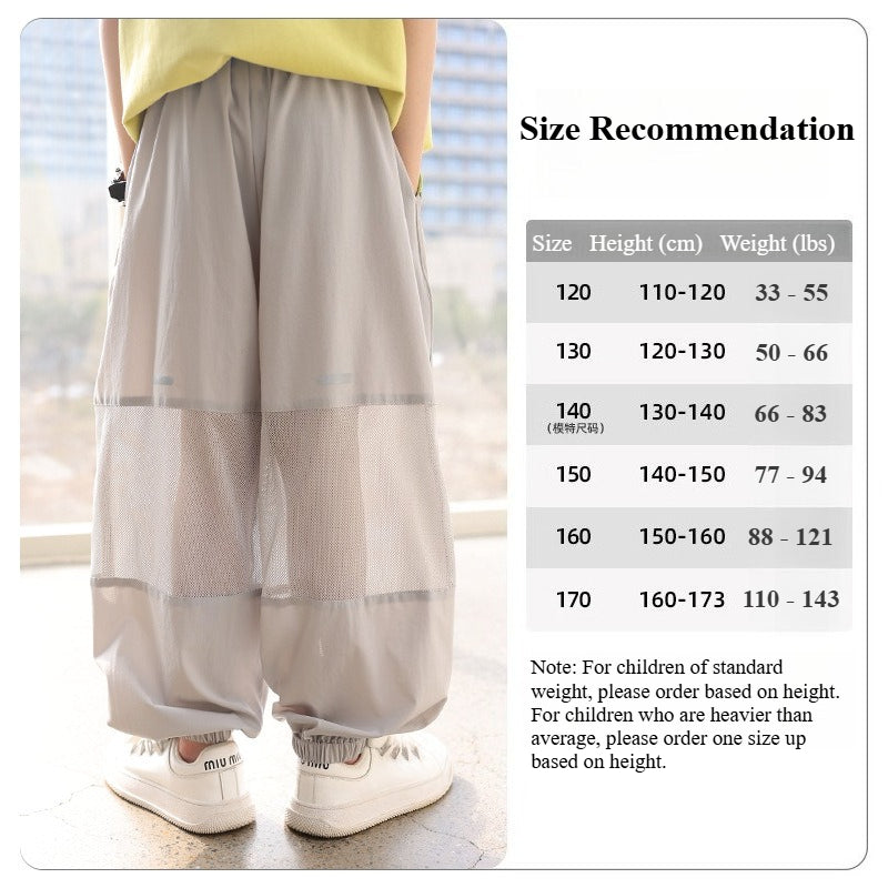 Boys Mesh Spliced Long Pants, Summer Lightweight Quick Dry Trousers