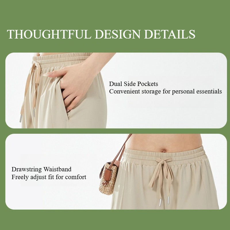 WENHOUU Women UPF50+ Ice‑Silk Cool Wide‑Leg Quick‑Dry Sun Protection Outdoor Pants