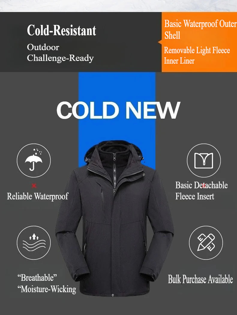 A Must-Have for Winter Outdoor Hiking! Unisex Couple’s 3-in-1 Shell Jacket, Thickened for Warmth, Balancing Casual Style and Trendiness, Youth-oriented Outerwear