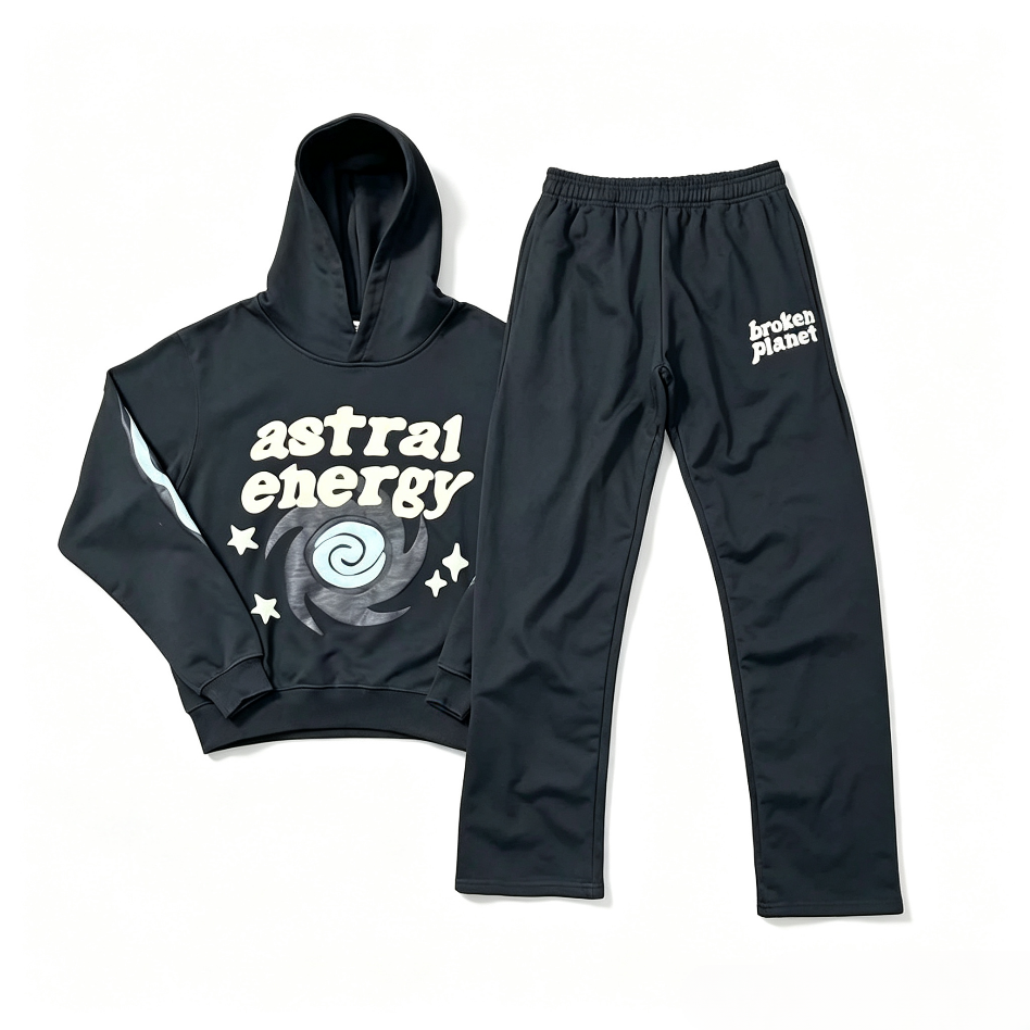 BrokenPlanet Oversized Foam Print Fleece Streetwear Set, Zip Hoodie + Sweatpants