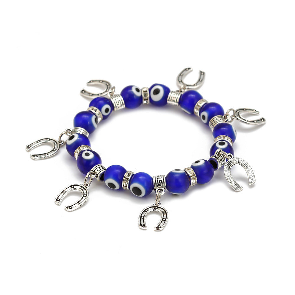 Evil Eye Crystal Bracelet with Blue Beads