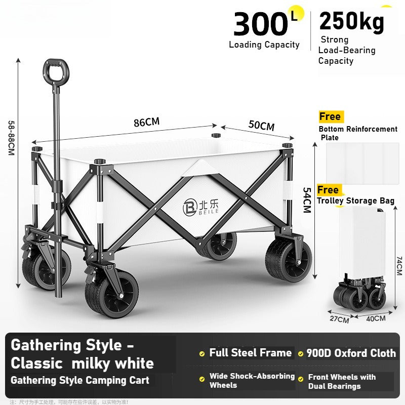 Outdoor camper cart Full metal camp trailer Foldable stall trolley Light travel camping picnic