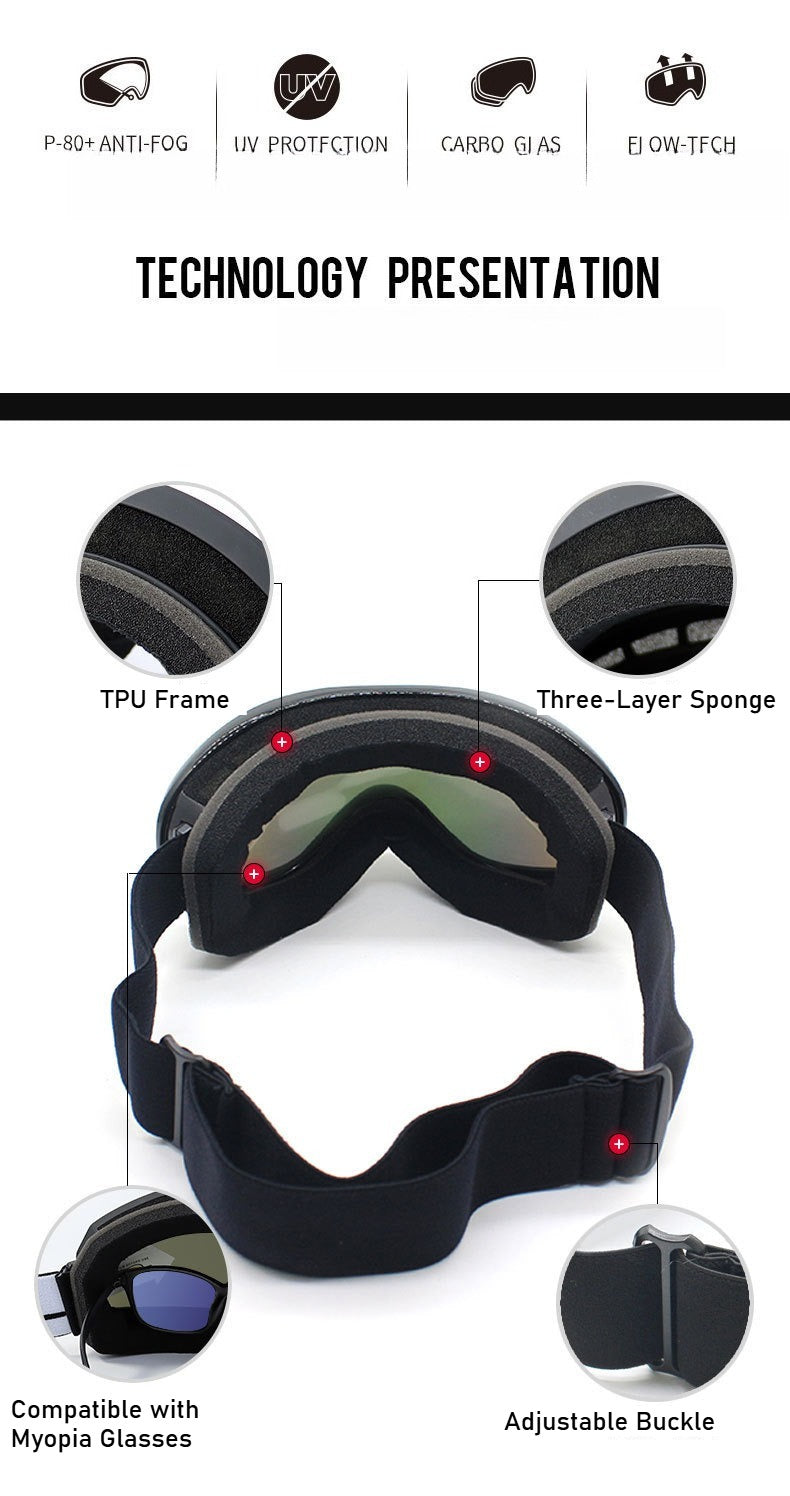 Ski smooth no fog mirror, can card myopia, spherical large field of view ski goggles