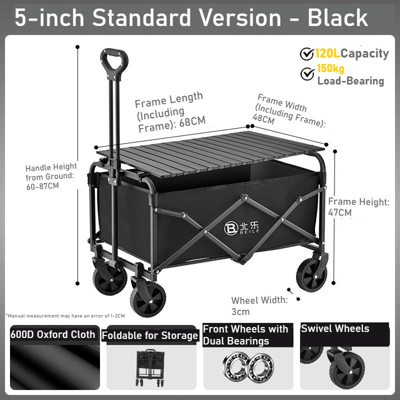 Outdoor camper cart Full metal camp trailer Foldable stall trolley Light travel camping picnic