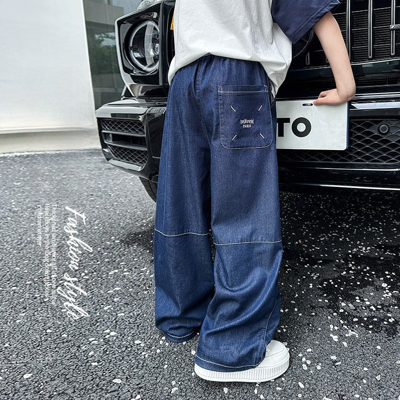 Kids Soft Tencel Denim Pants Elastic Anti Bug Boys Summer Trousers