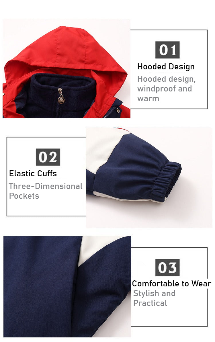 Children's jacket two-piece set of 3-8 year old children's windproof and waterproof jacket, spring and autumn hiking camping clothing, navy blue/green optional