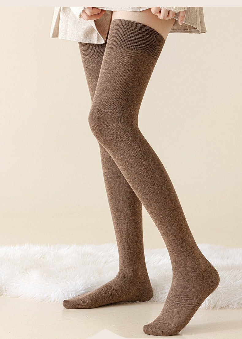 Women's extended knee socks, pure cotton non-slip boneless thigh socks, spring and autumn warm models