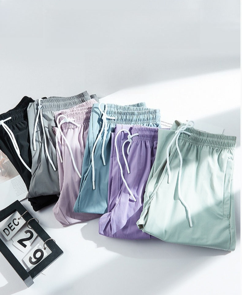 Unisex UPF 50+ Ice Silk Quick Dry Pants Thin Stretch Straight Cuffed Outdoor Casual Long Trousers