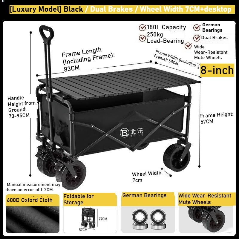 Outdoor camper cart Full metal camp trailer Foldable stall trolley Light travel camping picnic