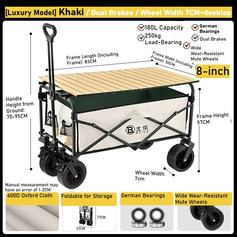 Outdoor camper cart Full metal camp trailer Foldable stall trolley Light travel camping picnic