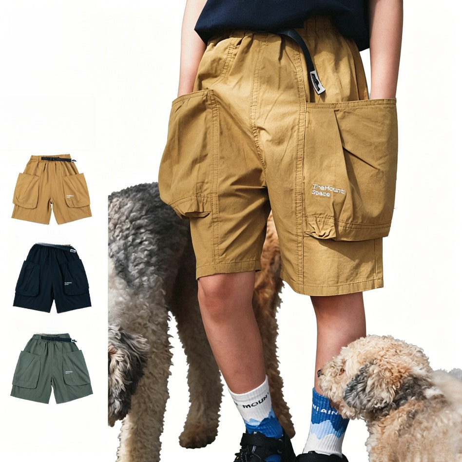 Mountain Style Cargo Shorts with Large Pockets & Embroidery
