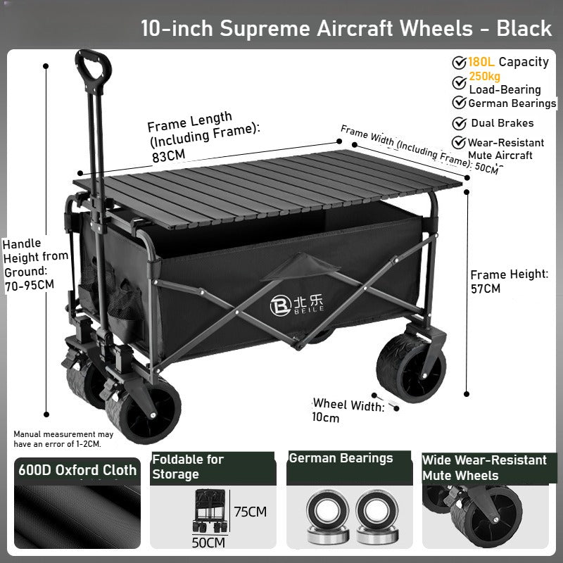 Outdoor camper cart Full metal camp trailer Foldable stall trolley Light travel camping picnic
