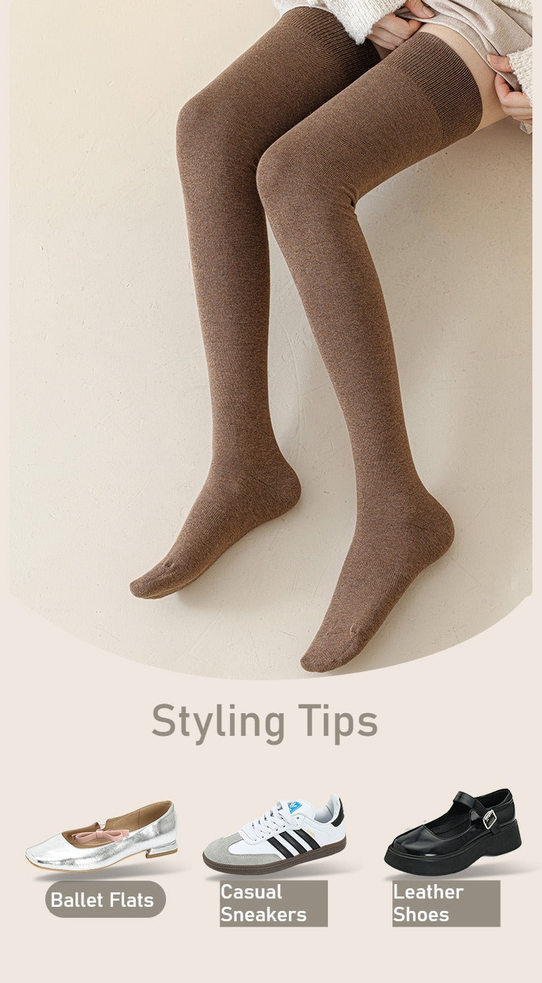 Women's extended knee socks, pure cotton non-slip boneless thigh socks, spring and autumn warm models