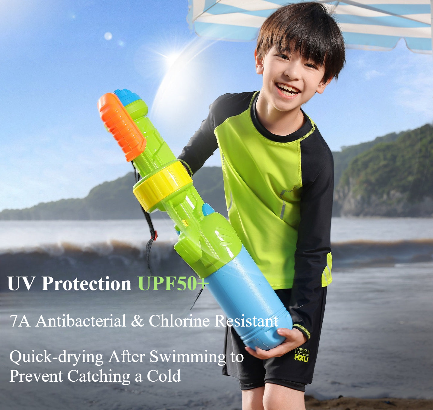 Antibacterial chlorine-resistant quick-drying sunscreen boys swimwear