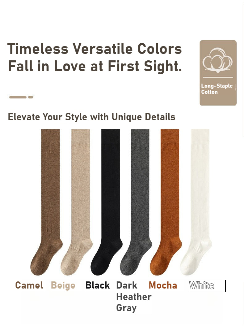 Women's extended knee socks, pure cotton non-slip boneless thigh socks, spring and autumn warm models