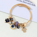 DIY Evil Eye Bracelet with Rhinestones, God's Hand, Four-Leaf Clover, and Heart Design