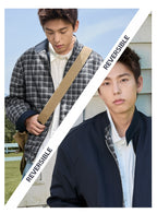 Double-sided retro plaid Harrington tooling jacket men's autumn trendy brand casual stand-up collar loose sports jacket