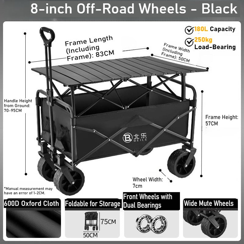 Outdoor camper cart Full metal camp trailer Foldable stall trolley Light travel camping picnic