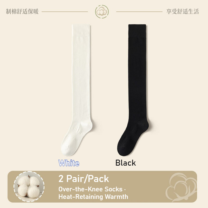 Women's extended knee socks, pure cotton non-slip boneless thigh socks, spring and autumn warm models