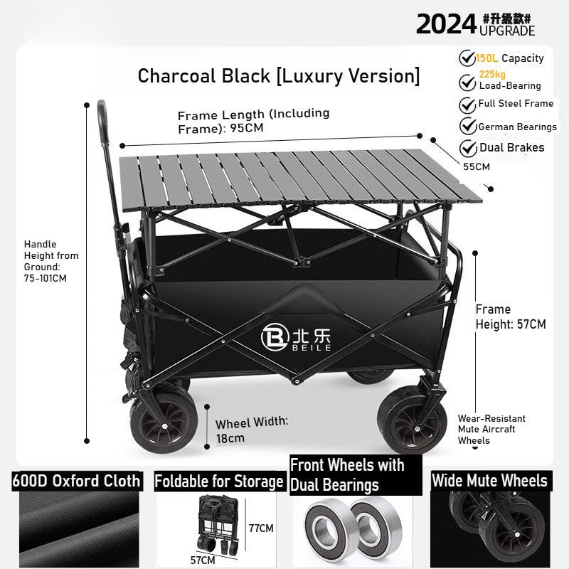 Outdoor camper cart Full metal camp trailer Foldable stall trolley Light travel camping picnic