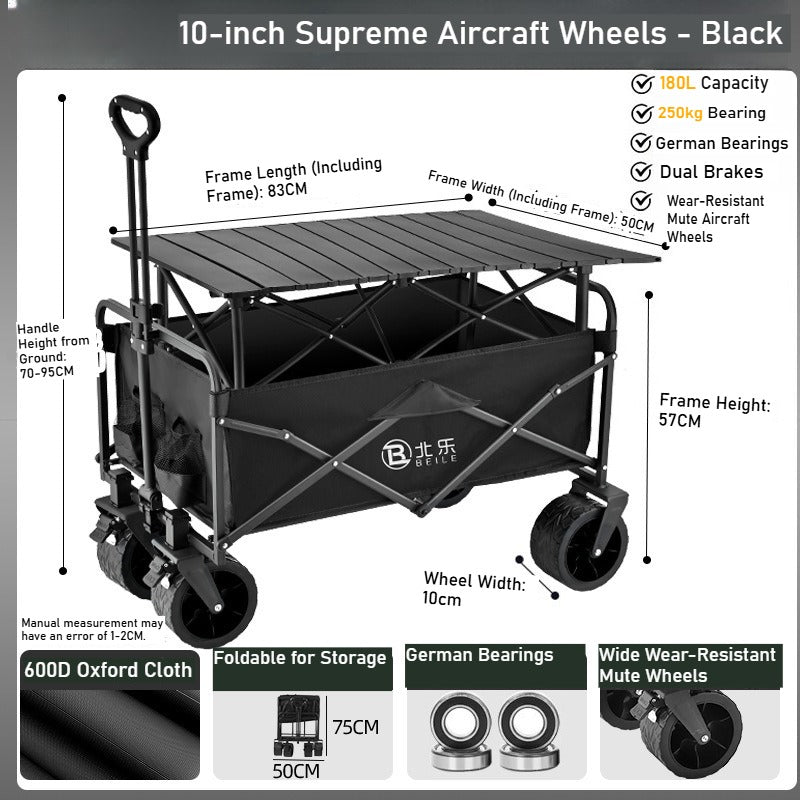 Outdoor camper cart Full metal camp trailer Foldable stall trolley Light travel camping picnic