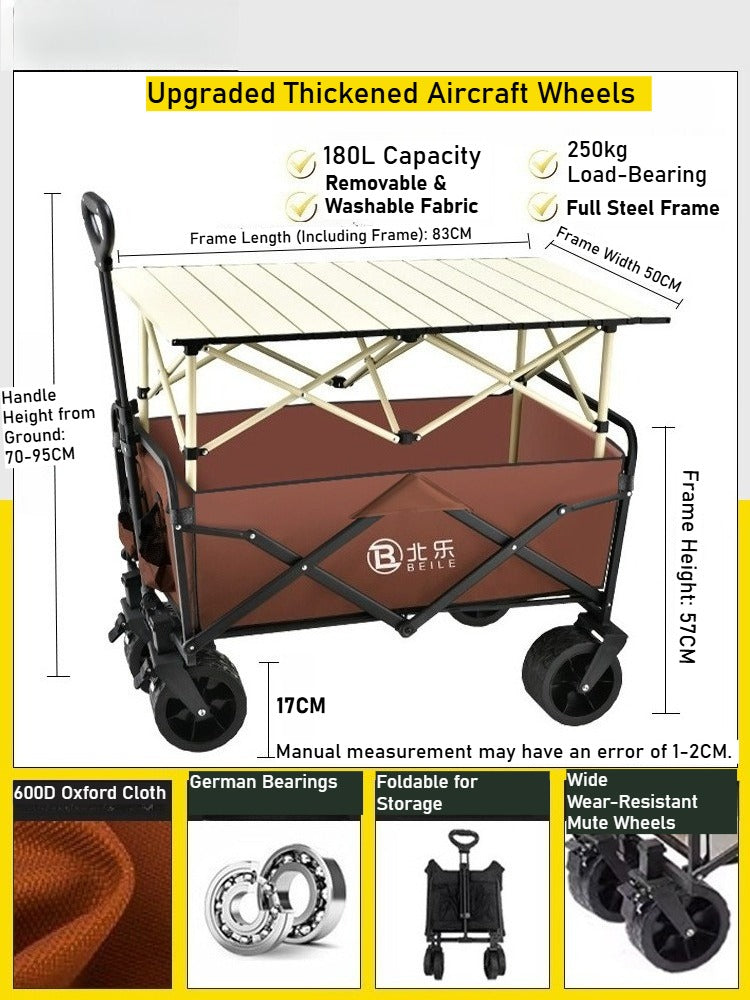 Outdoor camper cart Full metal camp trailer Foldable stall trolley Light travel camping picnic