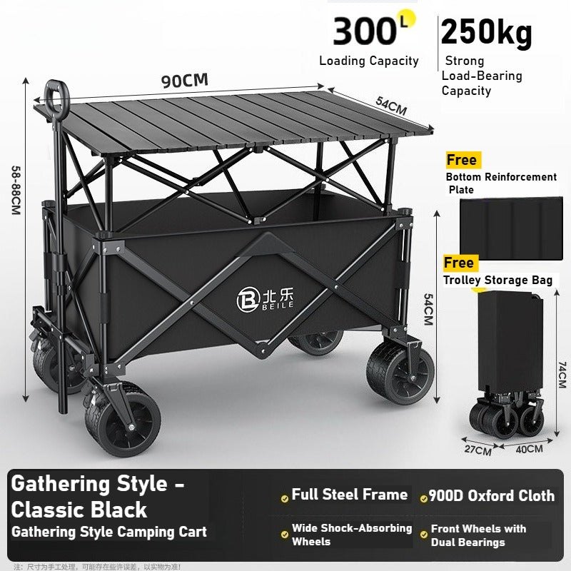 Outdoor camper cart Full metal camp trailer Foldable stall trolley Light travel camping picnic