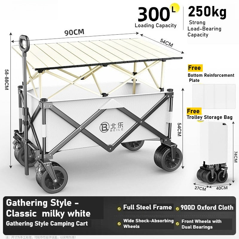 Outdoor camper cart Full metal camp trailer Foldable stall trolley Light travel camping picnic