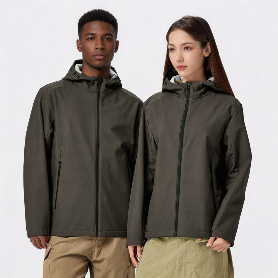 Waterproof Thick Softshell Jacket, Unisex Couples Hooded Outdoor Winter Coat