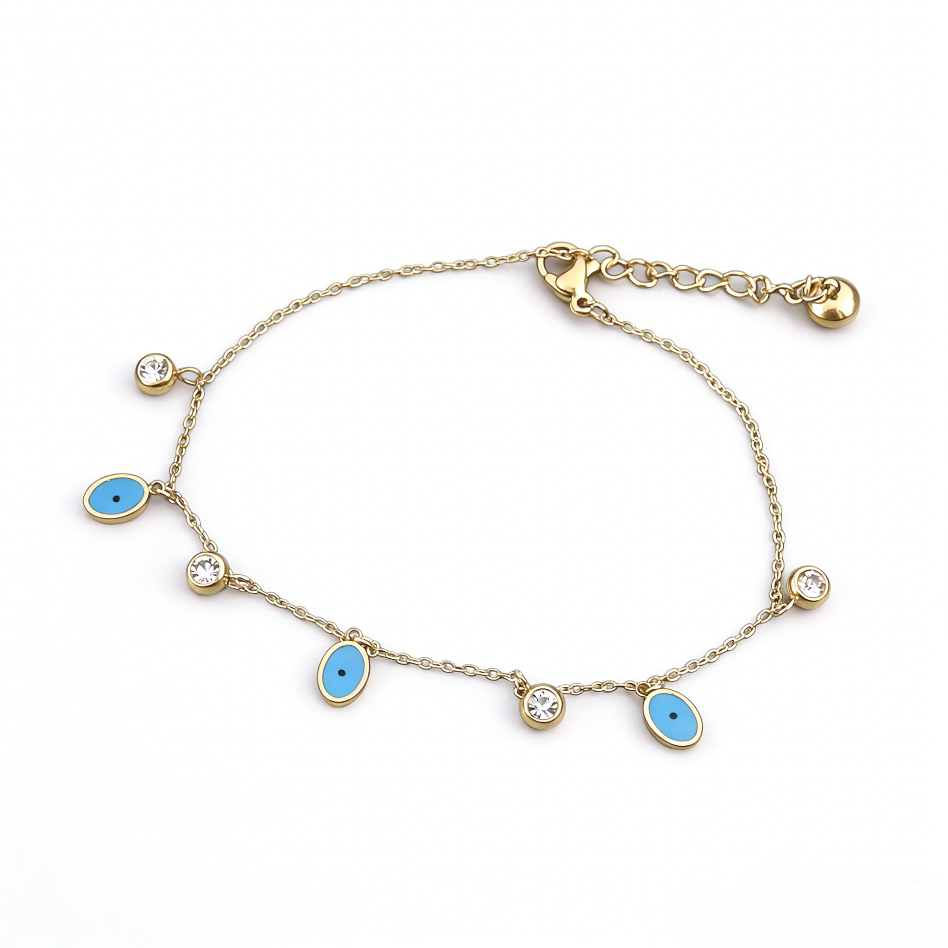 Blue Devil's Eye Stainless Steel Anklet