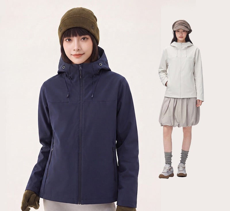 WENHOUU Women Heat‑Sealed Softshell Jacket Windproof Water‑Repellent Hooded Outdoor Coat