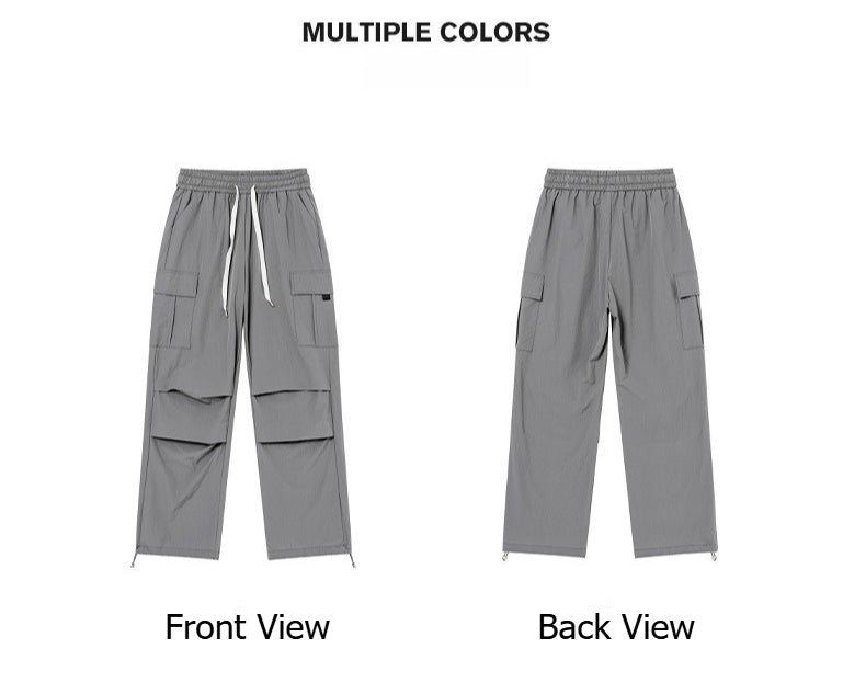 Unisex UPF50+ Ice‑Silk Wide Leg Cargo Pants, Water‑Repellent Quick‑Dry Drapy Summer Paratrooper Trousers