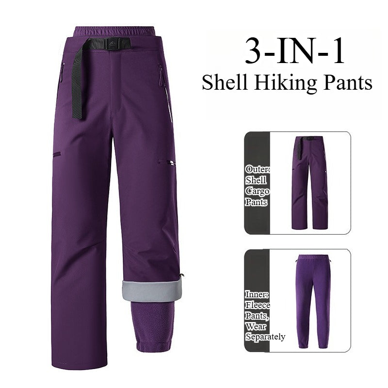 Unisex 3‑in‑1 Zip‑Off Fleece Lined Waterproof Outdoor Hiking Pants