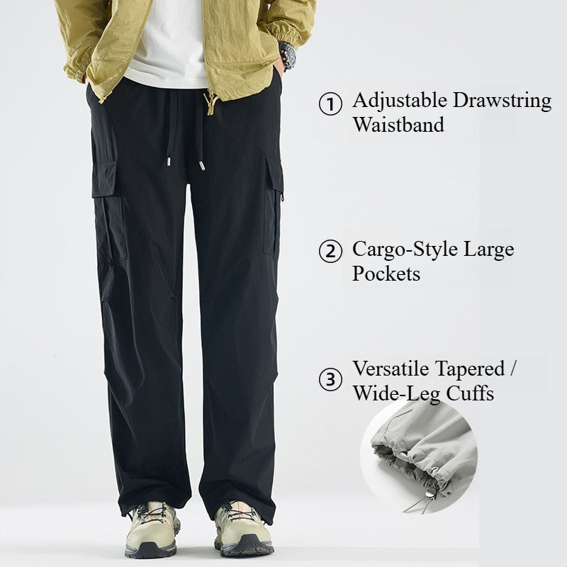Men's Summer Thin Ice Silk Cargo Pants, Drawstring Cuffed Jogger Work Trousers