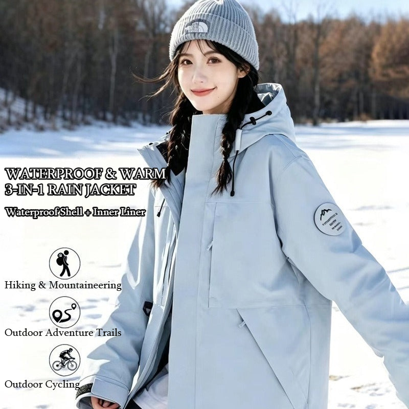 3‑in‑1 Hooded Outdoor Jacket, Windproof Waterproof Warm for Hiking & Travel