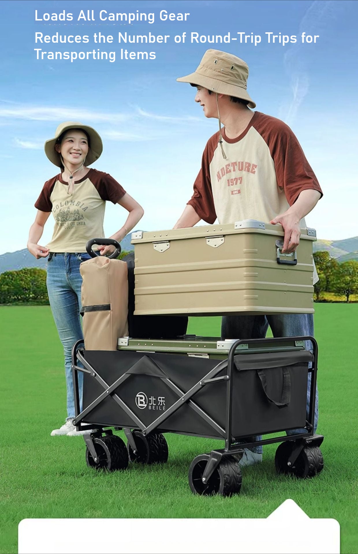 Outdoor camper cart Full metal camp trailer Foldable stall trolley Light travel camping picnic