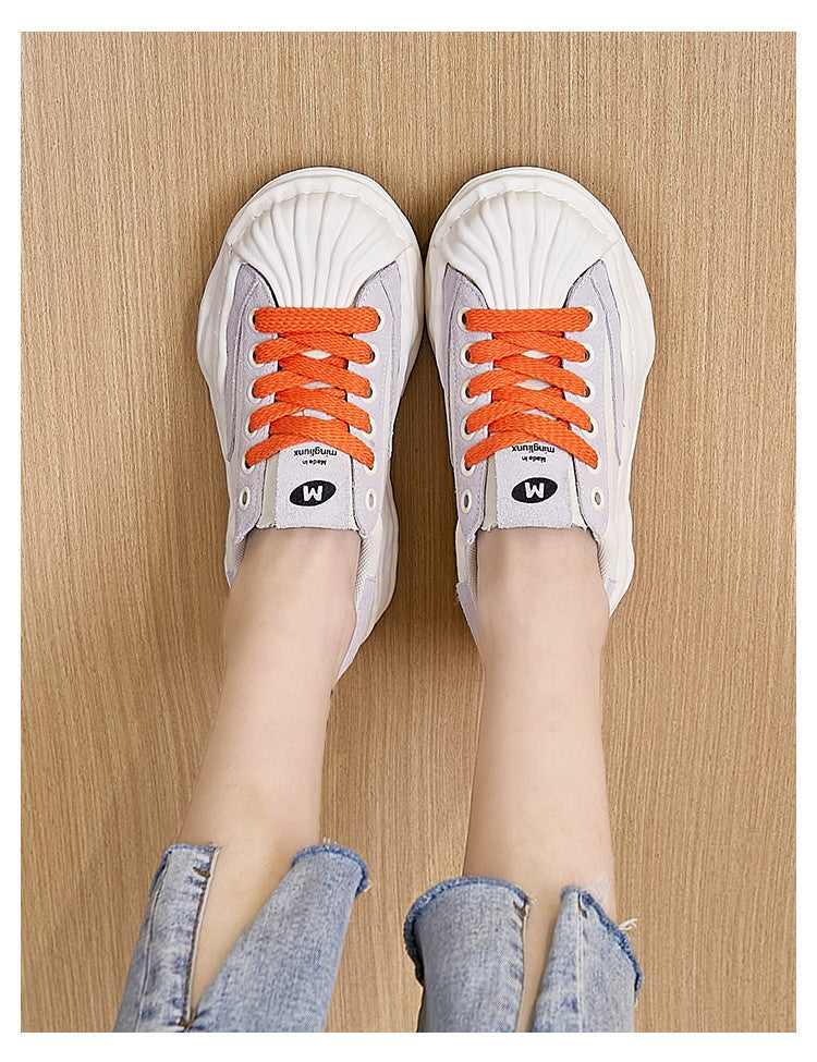 2025 summer new models, shell head dissolving shoes, genuine leather little white shoes, women's versatile casual trendy shoes