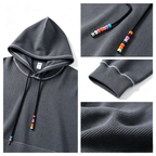 Color-block waffle-knit hoodie with beaded drawstring