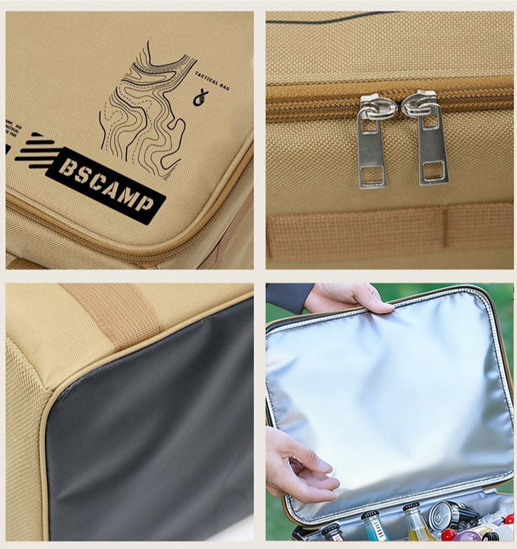 Tactical Large‑Capacity Insulated Cooler Bag, Portable Outdoor Storage Bag for Camping Picnic Tableware Cookware Gear